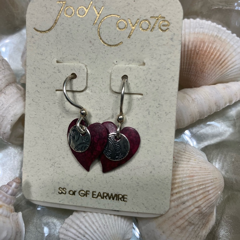 Dainty Red Heart Earrings with Silver Hooks